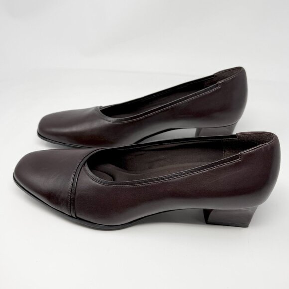 Liz Baker Brown Pump Heeled Loafer Sz 9.5 NARROW Office Professional Minimalist - Picture 3 of 6